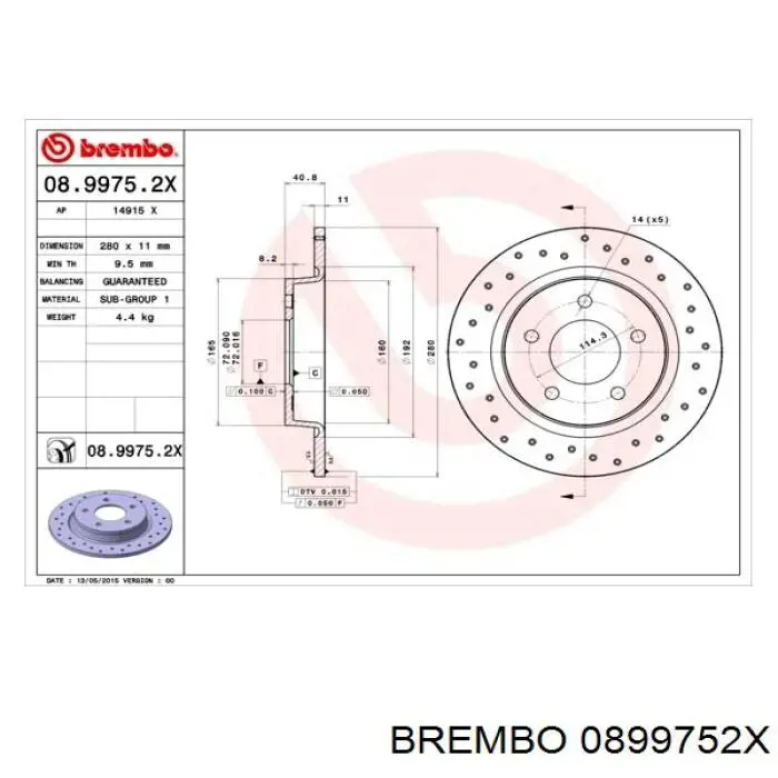 Диск гальмівний задній 0899752X Brembo