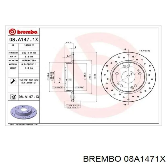 08A1471X Brembo диск гальмівний задній