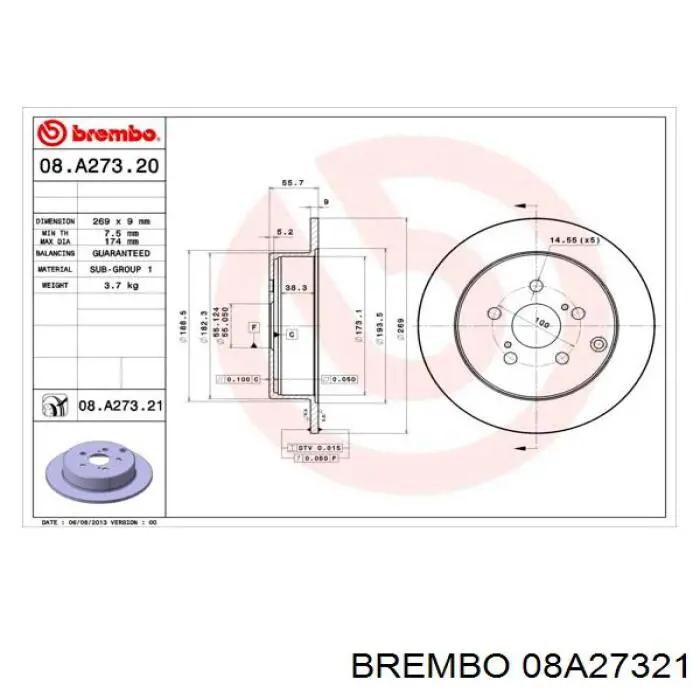 Диск гальмівний задній 08A27321 Brembo