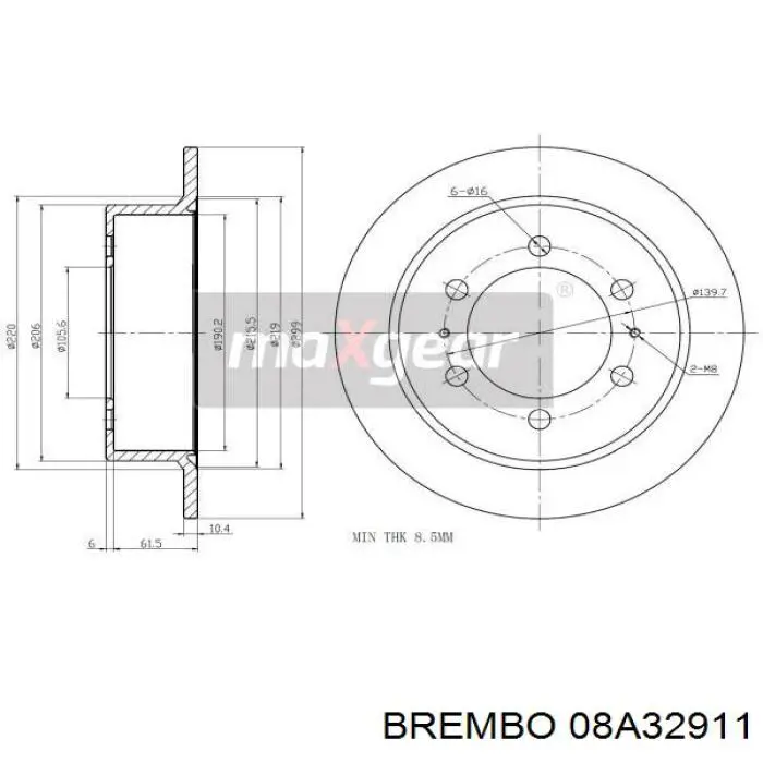 Диск гальмівний задній Brembo 08A32911