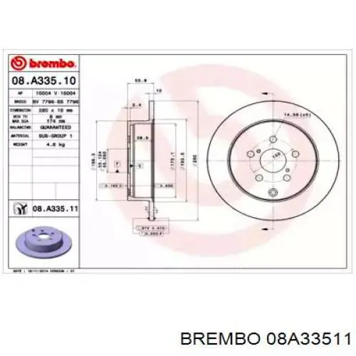08A33511 Brembo диск гальмівний задній