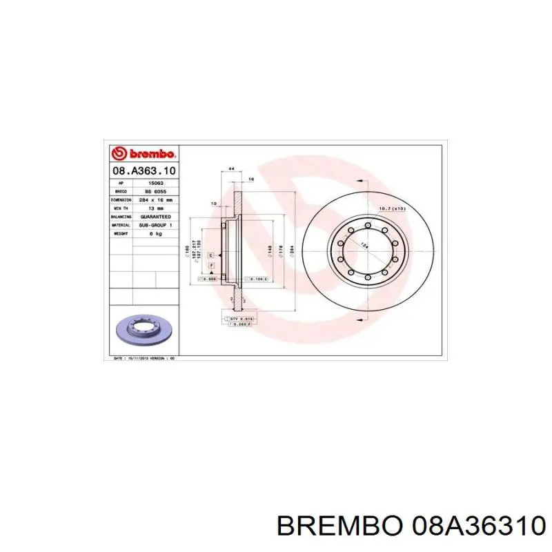 08A36310 Brembo диск гальмівний задній