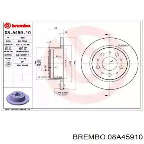 08A45910 Brembo диск гальмівний задній