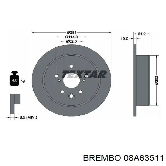 Диск гальмівний задній Brembo 08A63511