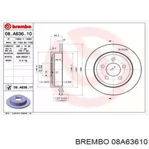 08A63610 Brembo диск гальмівний задній