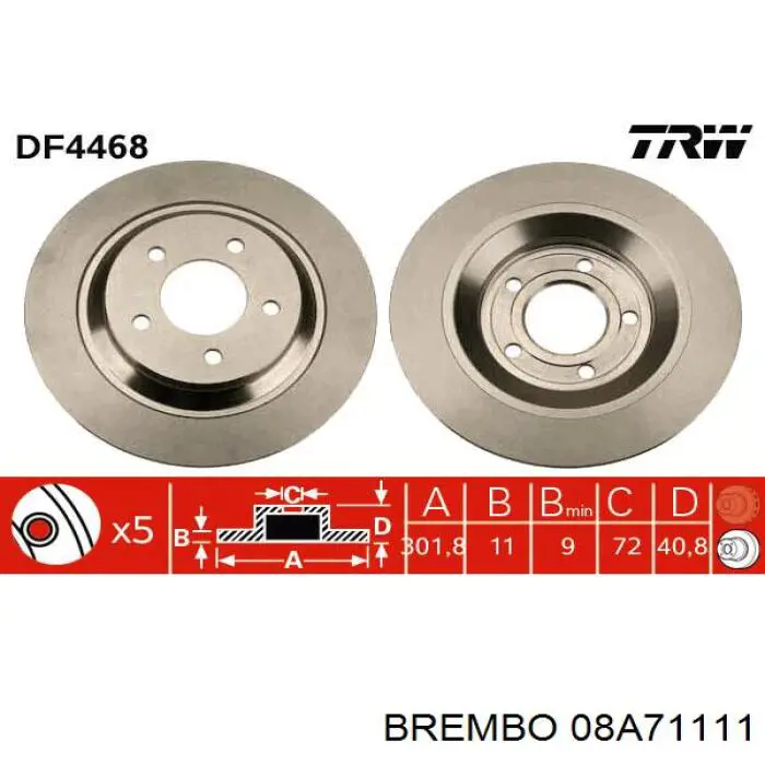 08A71111 Brembo диск гальмівний задній