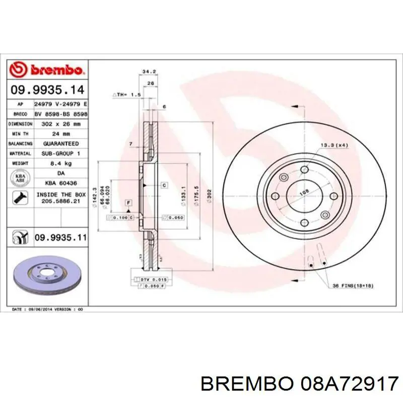 Гальмівні диски 08A72917 Brembo