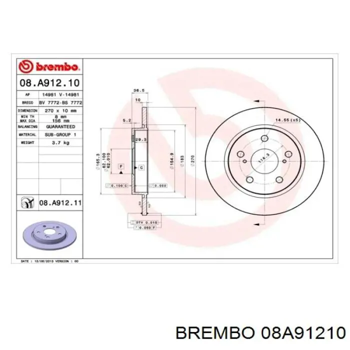 08A91210 Brembo диск гальмівний задній