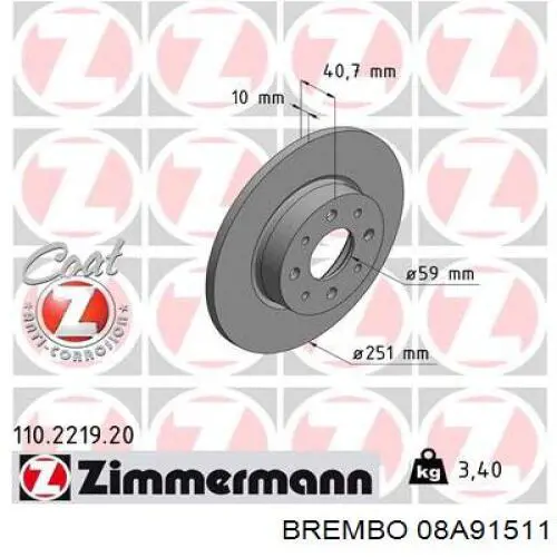 Гальмівні диски 08A91511 Brembo