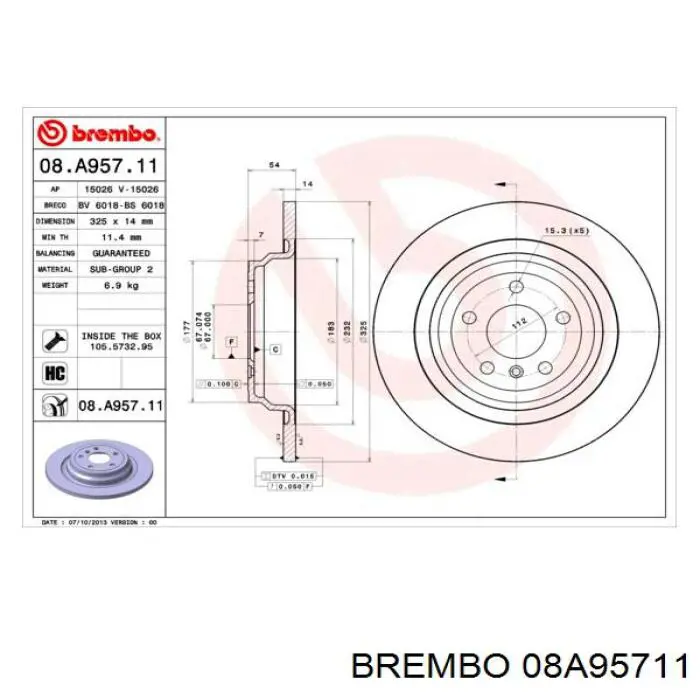 Диск гальмівний задній 08A95711 Brembo