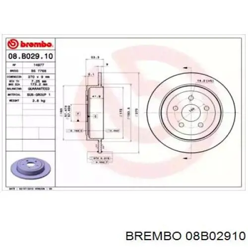 08B02910 Brembo диск гальмівний задній