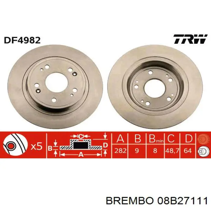 08B27111 Brembo диск гальмівний задній