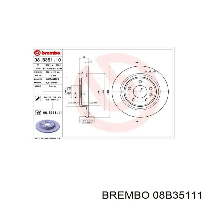 Гальмівні диски 08B35111 Brembo