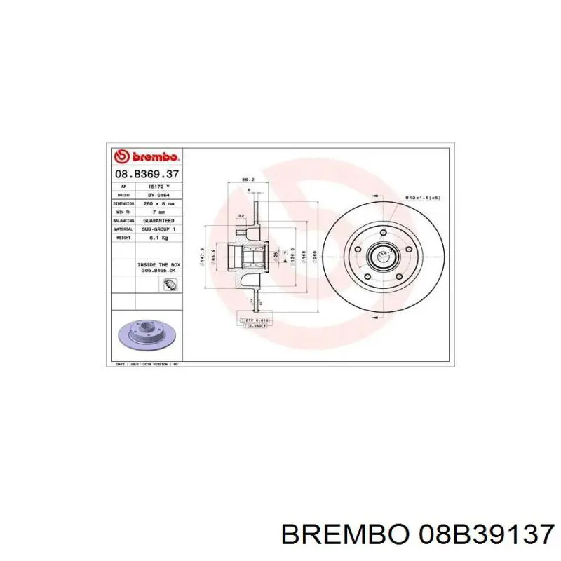 Диск гальмівний задній 08B39137 Brembo