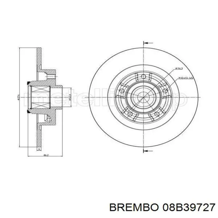 Купити 08B39727 Brembo Диск заднього гальма