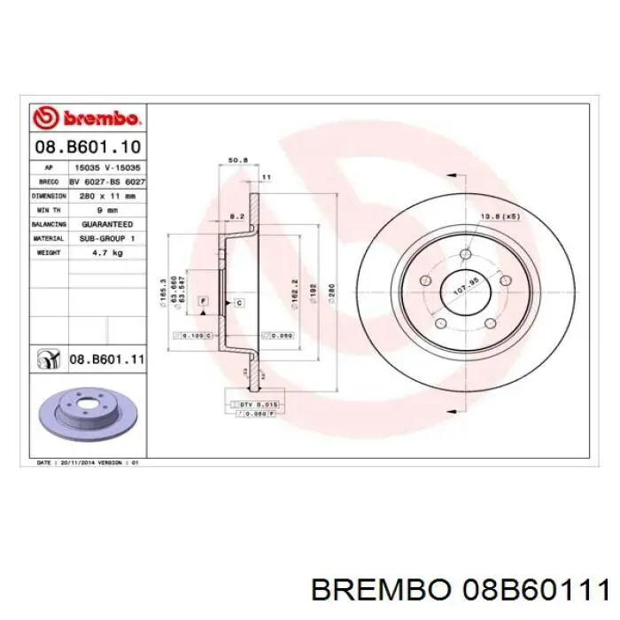 08B60111 Brembo диск гальмівний задній