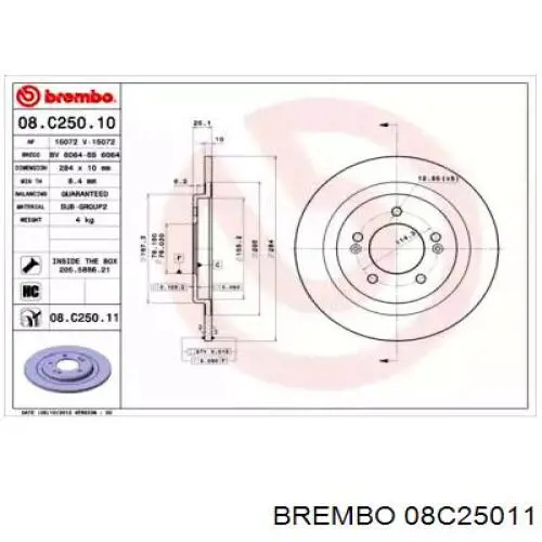 08C25011 Brembo диск гальмівний задній