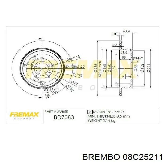 Гальмівні диски 08C25211 Brembo