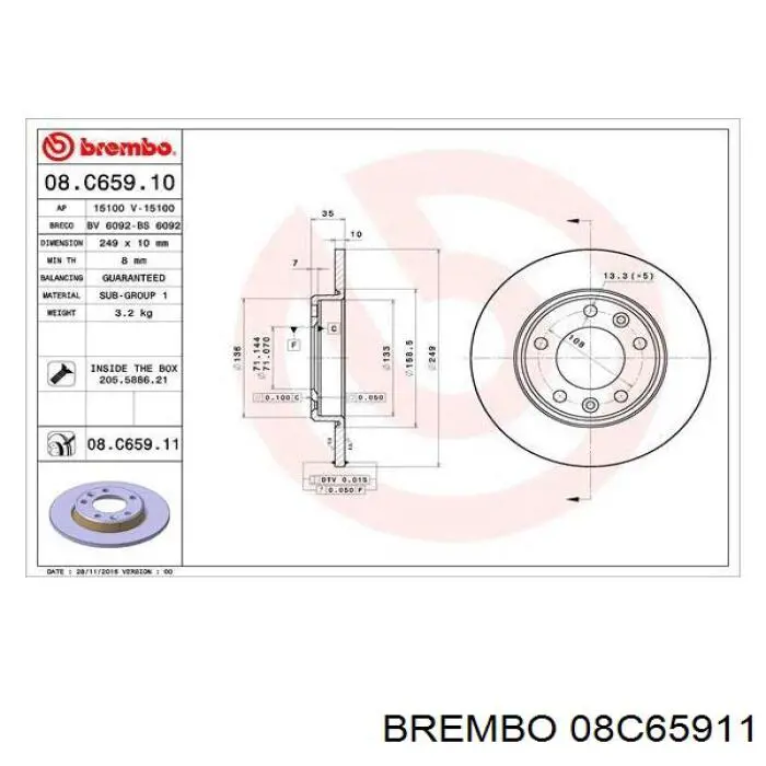 Гальмівні диски 08C65911 Brembo