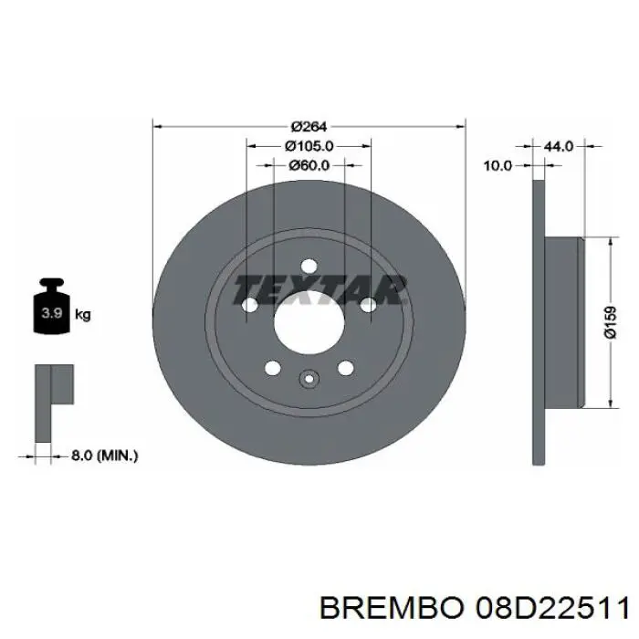 Купити 08D22511 Brembo Диск заднього гальма