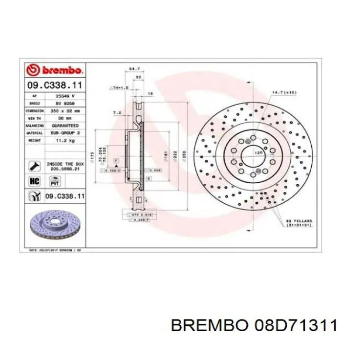 Купити 08D71311 Brembo Диск заднього гальма