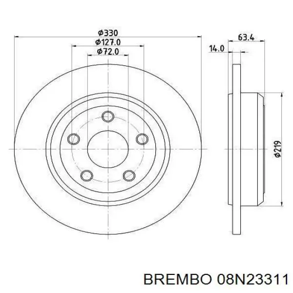 Диск гальмівний задній Brembo 08N23311