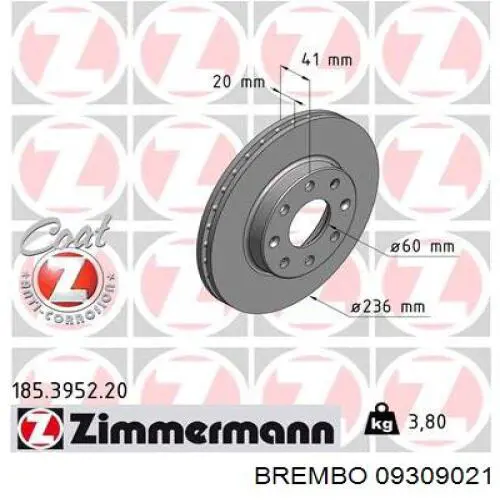 Купити 09309021 Brembo Ротор гальмівний