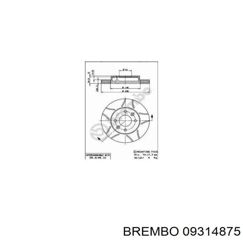 Диск переднього гальма Brembo 09314875 ціна, від 22.08 USD