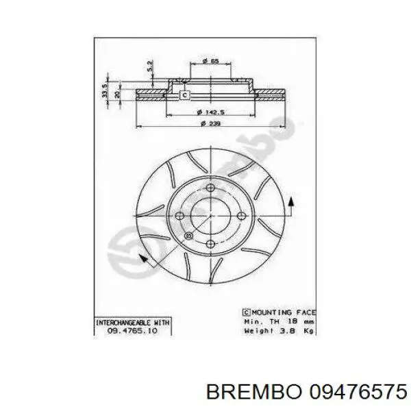 Купити 09476575 Brembo Ротор гальмівний