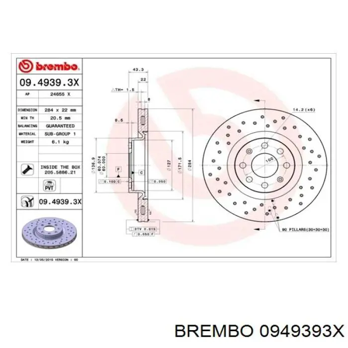 Диск гальмівний передній 0949393X Brembo