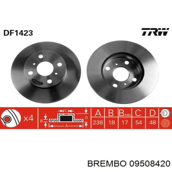 Диск гальмівний передній 09508420 Brembo