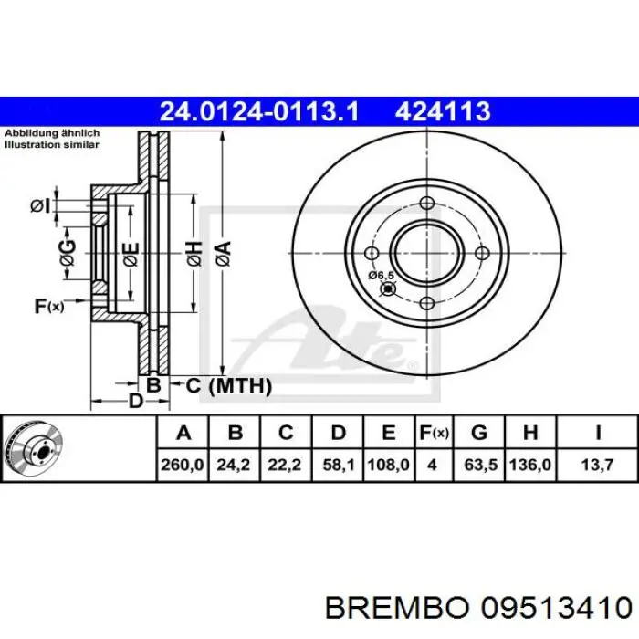 Диск гальмівний передній Brembo 09513410