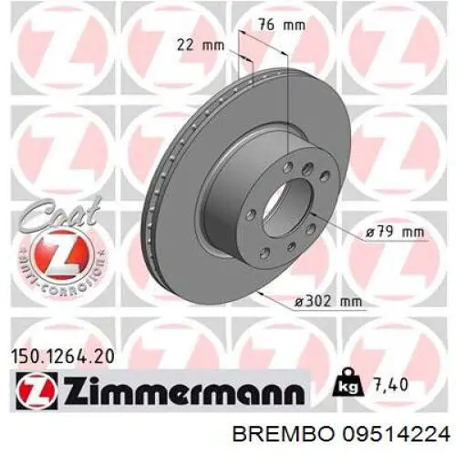 Гальмівні диски передні 09514224 Brembo