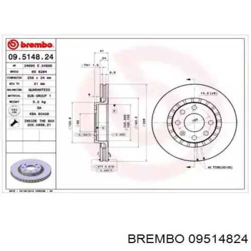 09514824 Brembo диск гальмівний передній