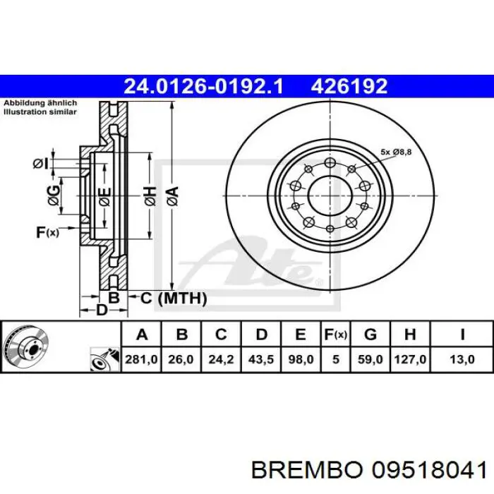 Купити 09518041 Brembo Ротор гальмівний