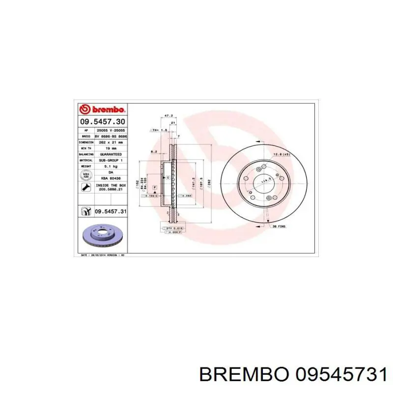 Диск переднього гальма Brembo 09545731 ціна, від 41.48 USD