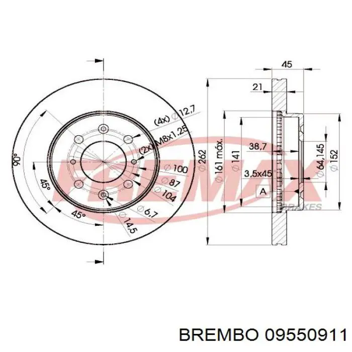 Диск гальмівний передній Brembo 09550911