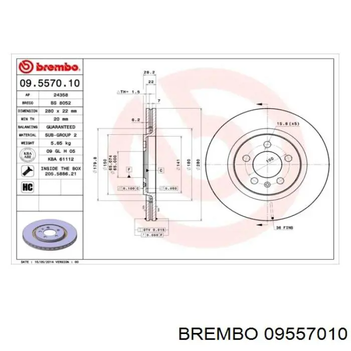 Диск переднього гальма Brembo 09557010 ціна, від 33.53 USD