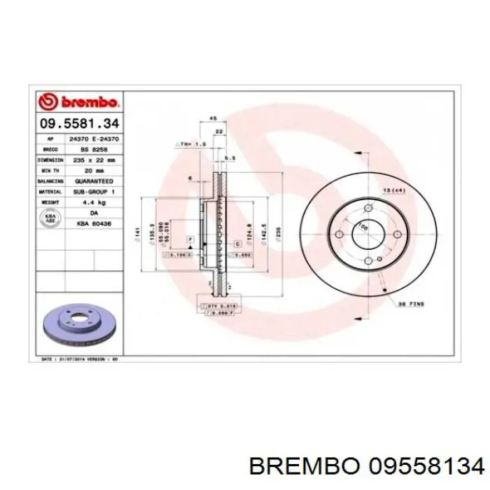 09558134 Brembo диск гальмівний передній
