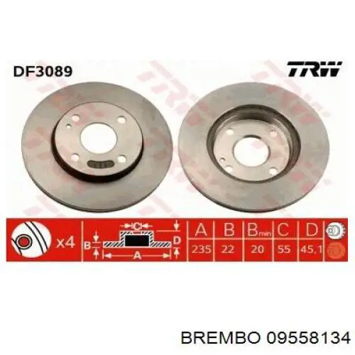 Диск гальмівний передній Brembo 09558134