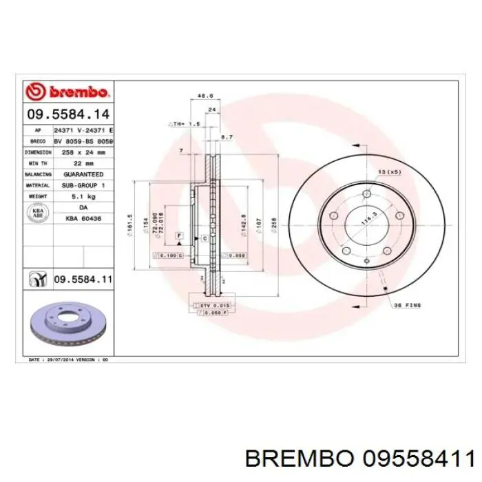 09558411 Brembo диск гальмівний передній