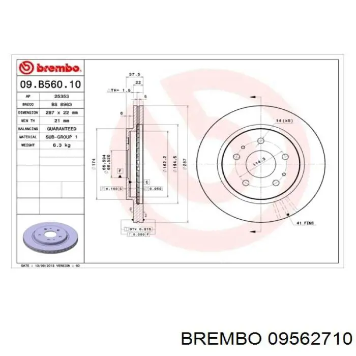 09562710 Brembo Гальмо дискове переднє