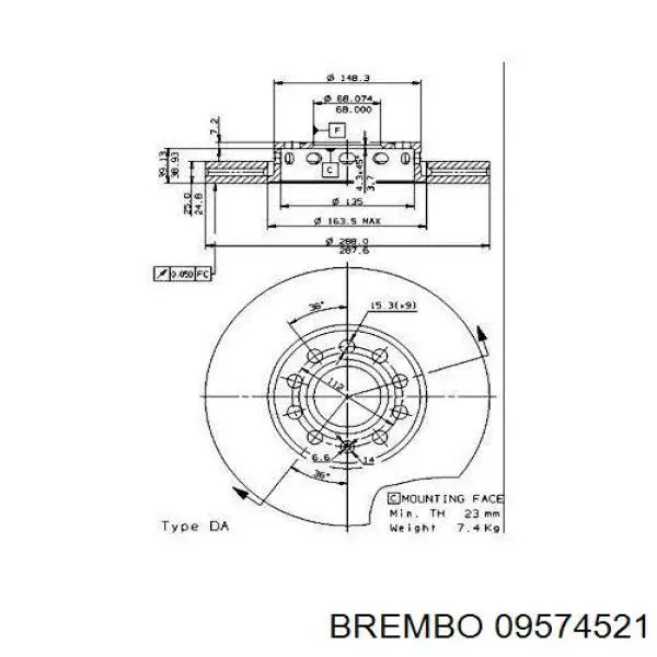 09574521 Brembo диск гальмівний передній