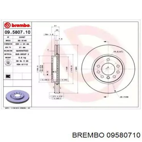 09580710 Brembo диск гальмівний передній