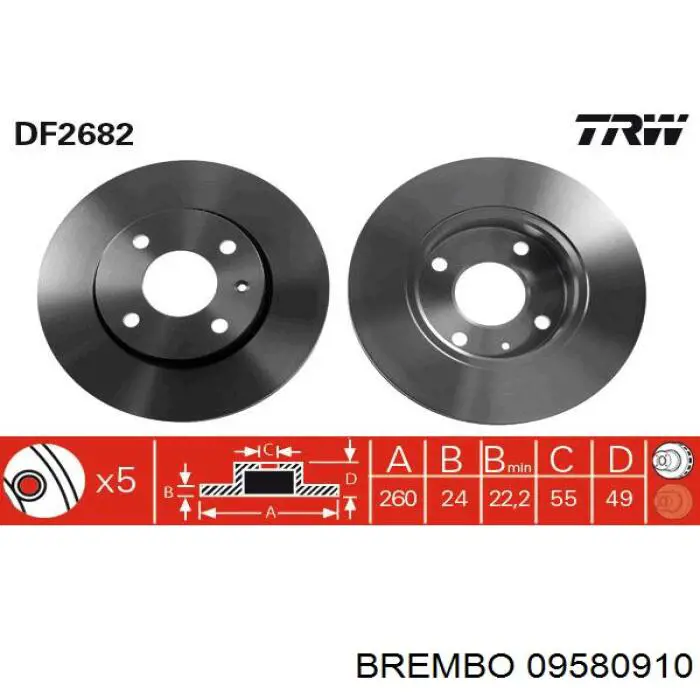 09580910 Brembo диск гальмівний передній
