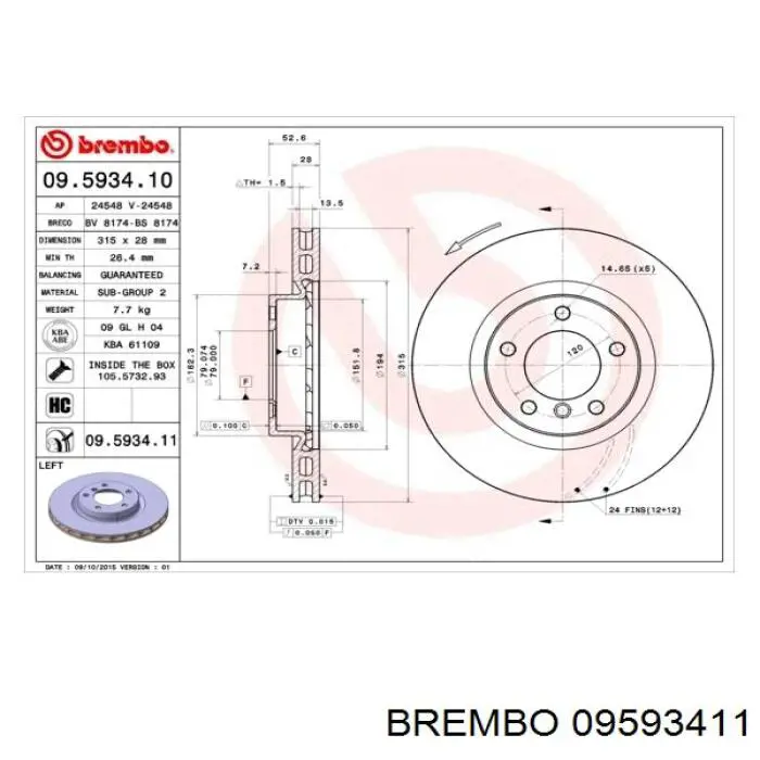 09593411 Brembo диск гальмівний передній