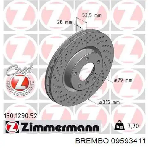 09593411 Brembo Гальмо дискове переднє