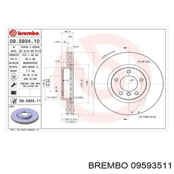 09593511 Brembo диск гальмівний передній