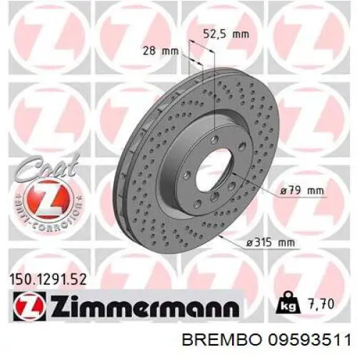 09593511 Brembo Гальмо дискове переднє