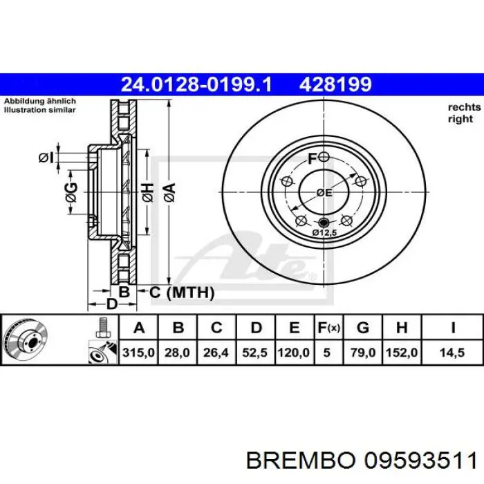 Диск переднього гальма Brembo 09593511 ціна, від 70.91 USD